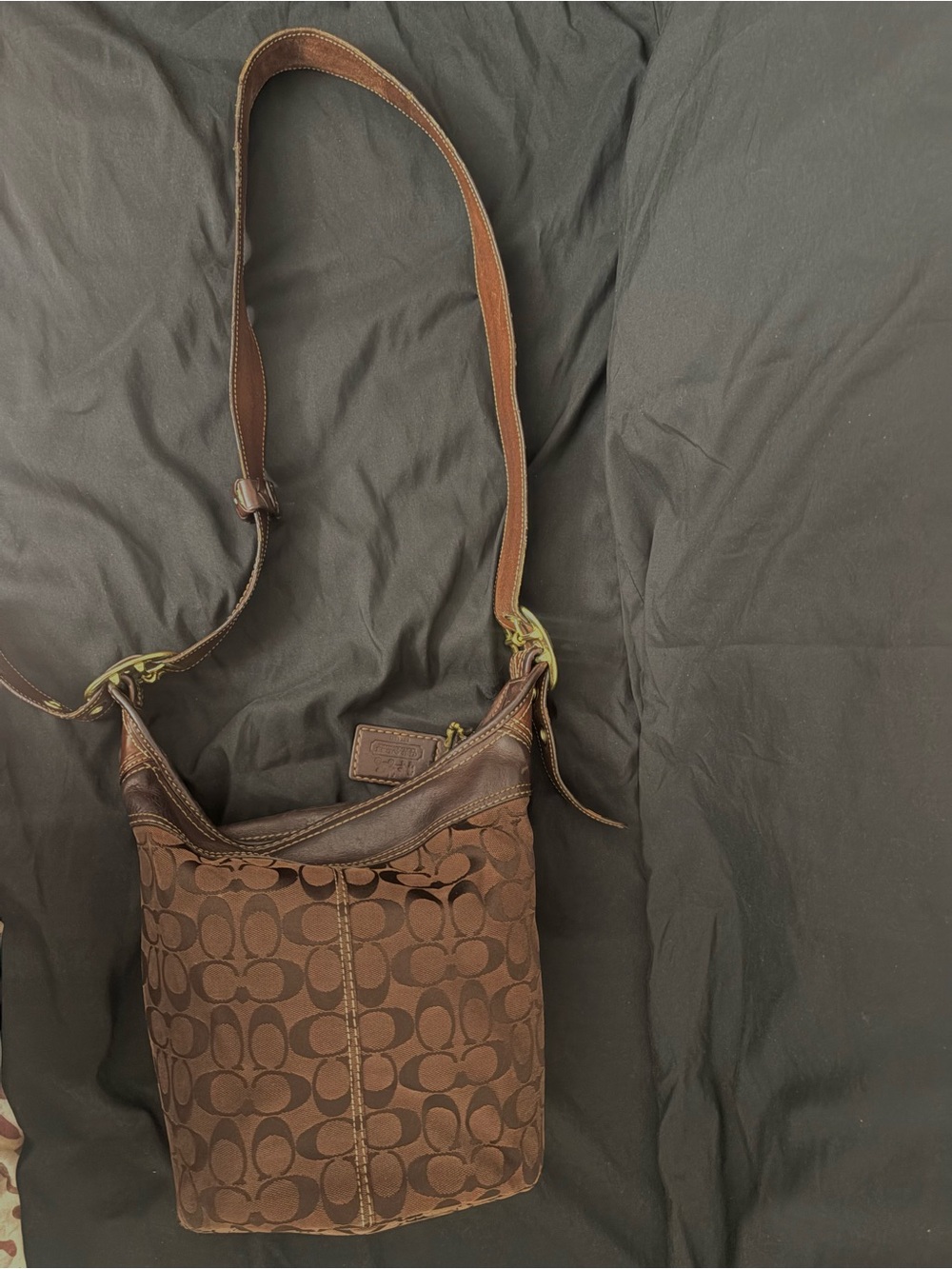 Coach Brown Signature Crossbody bucket bag